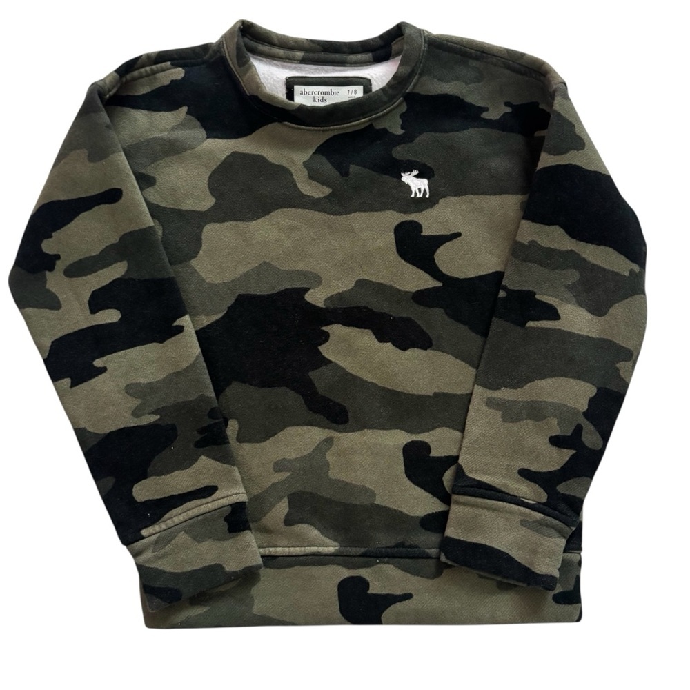 Abercrombie & Fitch  Kid’s Sweater Green Camo Fleece Crewneck Pullover Size 7/8